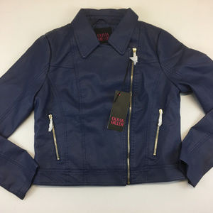 Womens Olivia Miller Lrg Blue Leather Biker Jacket